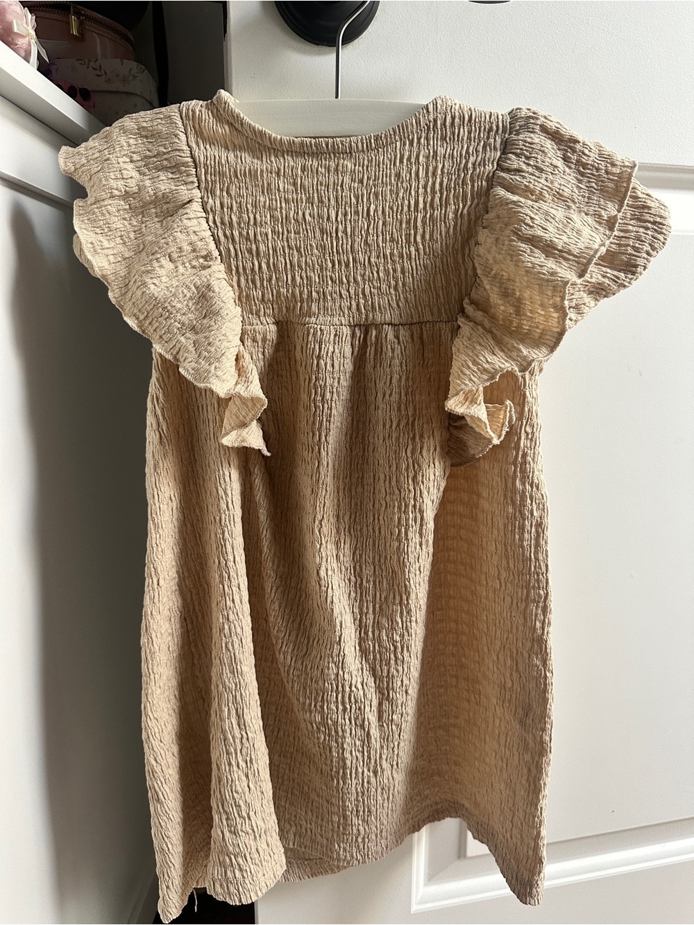 Zara Beige Crinkled Ruffle Sleeve Dress Sz 4T